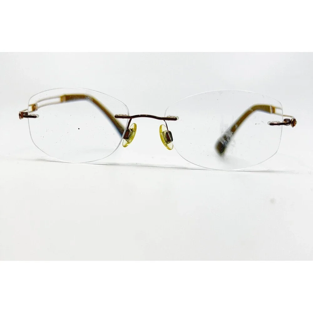 Line Art Eyeglasses Womens Brown Rimless Titanium XL2050 51-17-135